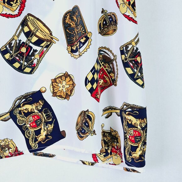 Vintage 1990's Classic Collection Silky Royalty Boroque Crest Flag Blouse, Sz 20 - Picture 3 of 6